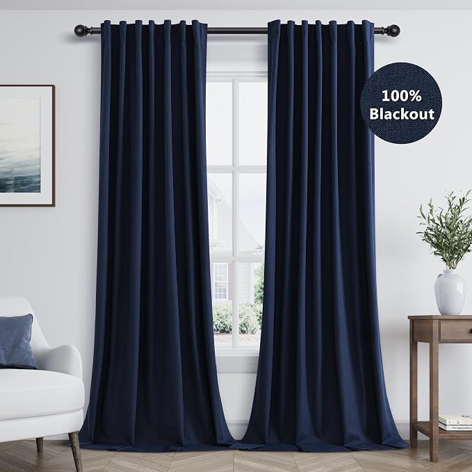 Navy Blue 100% Blackout Curtains 84 Inch Length 2 Panels Set - Image 9