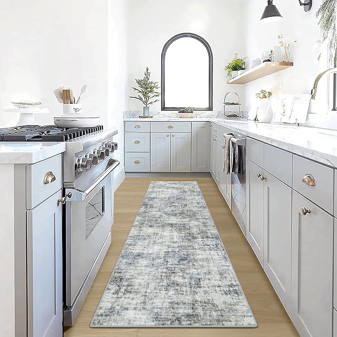 2'6''x8' Runner Rugs Washable Rug:Modern Abstract Hallway Blue Multi Carpet | by GENTDRIZZ