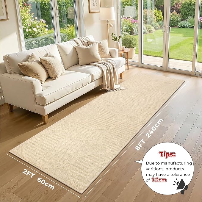Findosom Washable Runner Rug 2x8, Geometric High-Low Textured Non Slip Hallway - Image 2