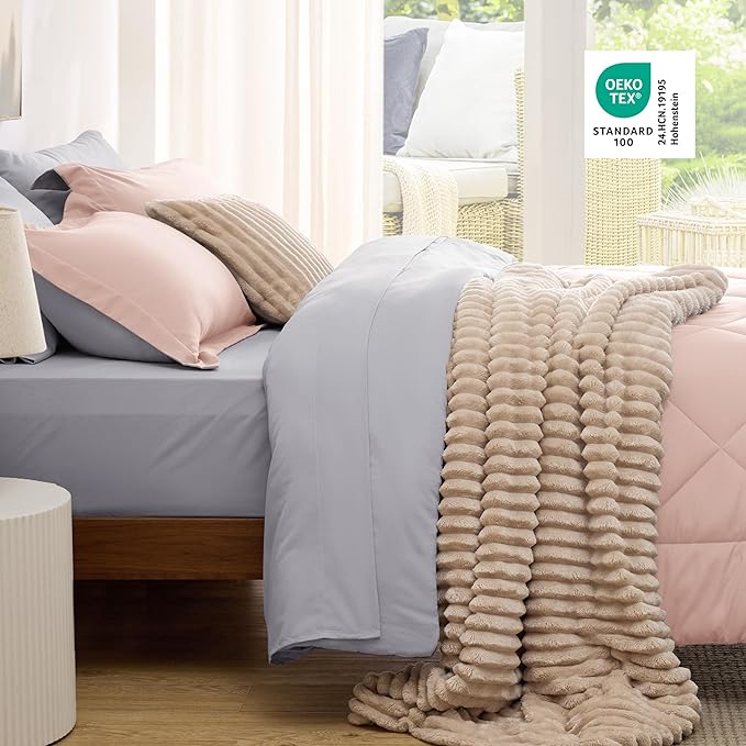 Bedsure Full Size Comforter Set - 7 Pieces Reversible Blush Pink Bedding, Full Size Bed Set for All Seasons, Bed in a Bag with Down Alternative Comforter, Sheets, Pillowcases & Shams