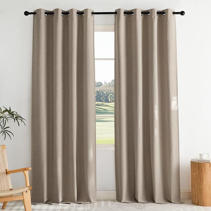 NICETOWN Farmhouse Style 100% Blackout Crisp Faux Linen Curtains 90 inches Long by NICETOWN