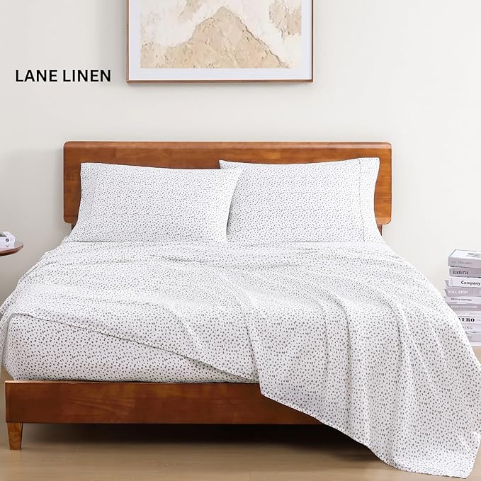 LANE LINEN 100% Organic Cotton Sustainaly Produced Twin XL Bed Sheets, Okeo Tex Certified Printed Cotton Sheets, Luxury Hotel Percale Soft & Comfy Comes in Variety of Colors & Prints- Haze Grey