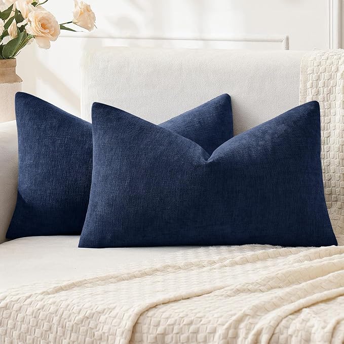 MIULEE Navy Chenille Couch Lumbar Throw Pillow Covers, 12x20 | Set of 2 by MIULEE