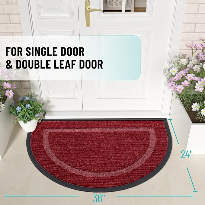 OLANLY Half Circle Front Door Mat Outside 35x23 All-Season Rubber Doormat | - Image 2