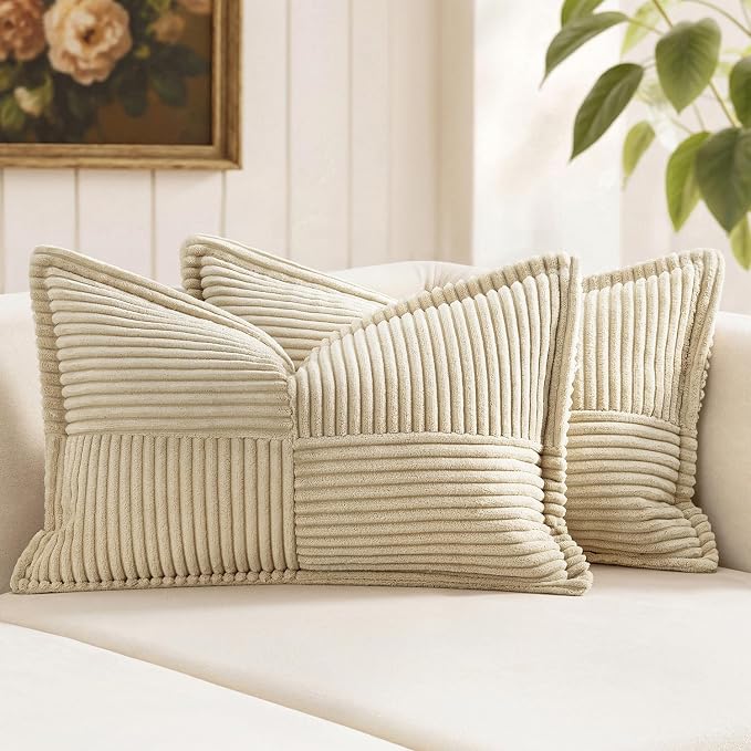 MIULEE Decorative Lumbar Throw Pillow Covers 12x20 Inch Cream 2 Pack | Boho by MIULEE