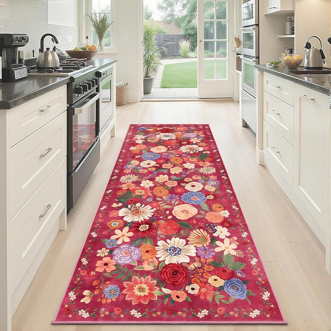 Red Hallway Runner Rug 2x6 for Bedroom Kitchen | Rubber Backing; Non Slip; - Image 6