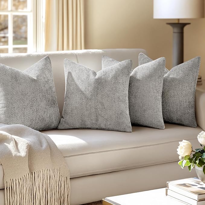 MIULEE Soft Decorative Chenille Pillow Covers Light Gray 20x20 Pack of 4 | - Image 5