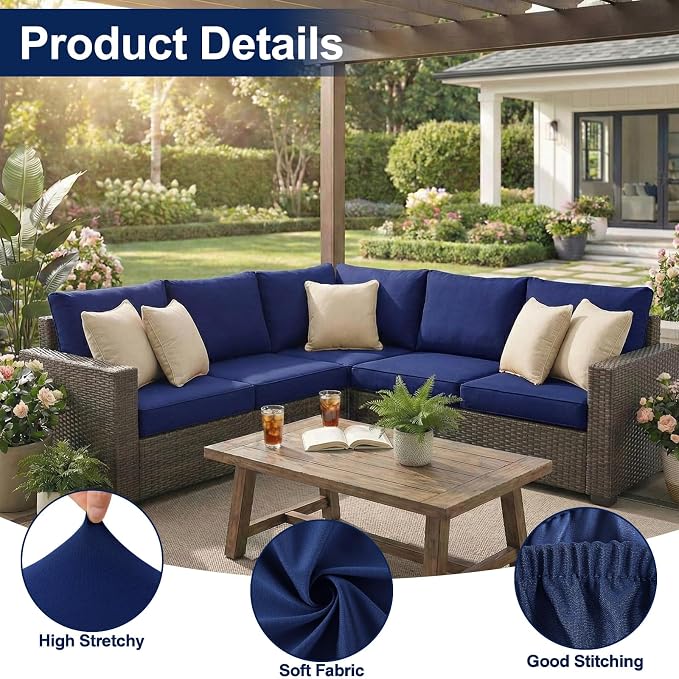 Smiry Waterproof Patio Cushion Covers, Stretch Outdoor Furniture Covers | Couch - Image 5