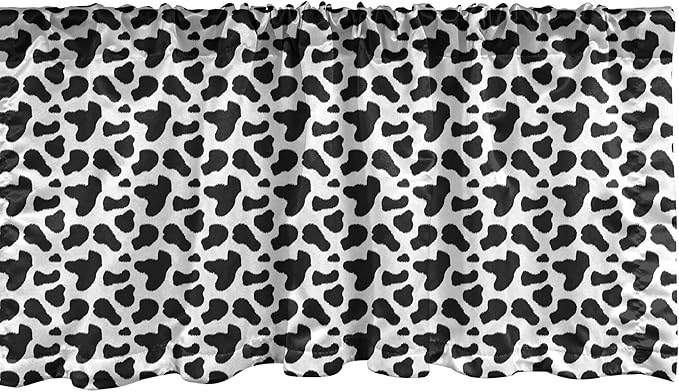 Ambesonne Cow Print Window Valance Pack of 2, Animal Hide Pattern Spots Farm Life Cattle Camouflage Animal Skin, Rod Pocket Curtain Valances for Kitchen Bedroom, 42" X 18", Charcoal Grey White