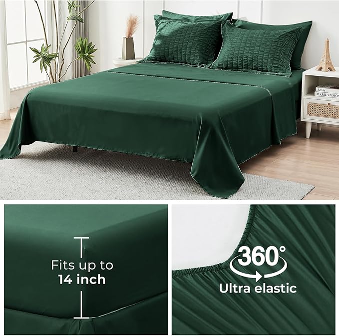 HYMOKEGE Emerald Green Full Size Comforter Sets Seersucker 7 Pieces, All Season Luxury Bed in a Bag for Bedroom, Bedding Set with Comforter, Sheets, Pillowcases & Shams