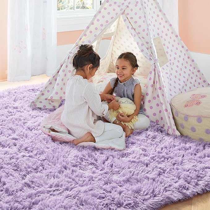 Fluffy Purple Rug 4x6 Ft, Shaggy Furry Rugs - Image 2