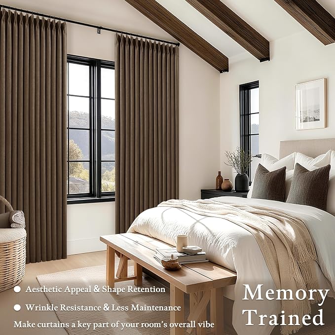 80 Inch Dark Brown Thick Linen Blackout Pinch Pleat Curtains - Image 5