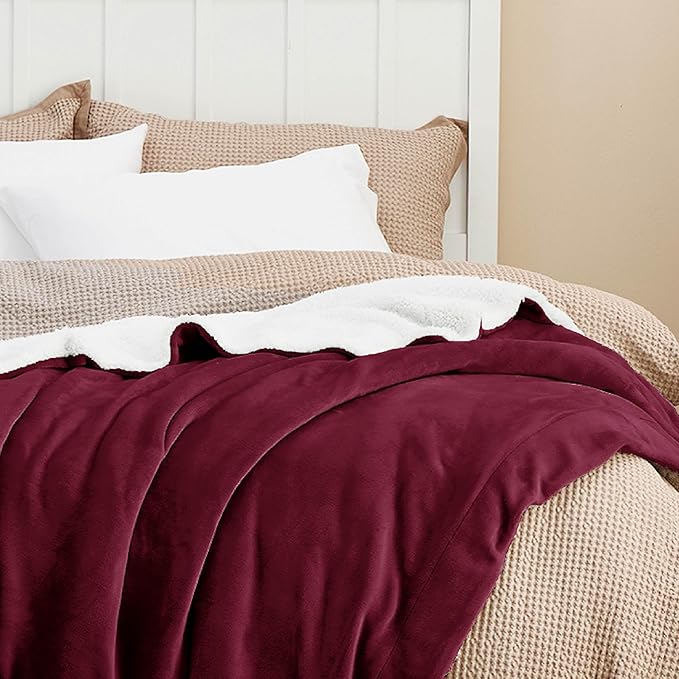 Bedsure GentleSoft Sherpa Fleece Throw Blanket for Couch - Thick and Warm Throw for Girls and Women, Soft Fuzzy Plush Christmas Blanket for Winter, Burgundy, 50x60 Inches