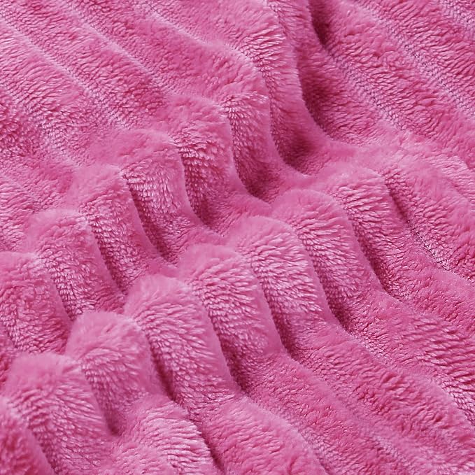 BEDELITE 3D Ribbed Hot Pink Fleece Throw Blanket - Image 5