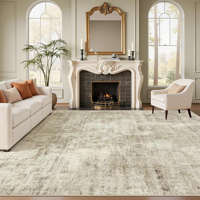 Soalmost Abstract Rug 8x12 Large Living Room Area Rugs Washable Beige/Gray | by Soalmost