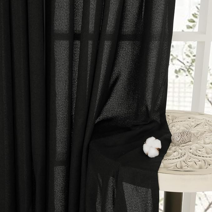 YoungsTex Black Linen Semi Sheer Curtains 63 Inch Length 2 Panels | Bronze - Image 8