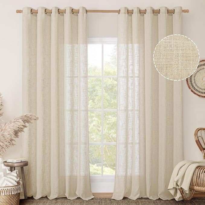 Linen Curtains 84 Inches Long for Living Room, Bronze Grommet Light Filtering by LAMIT