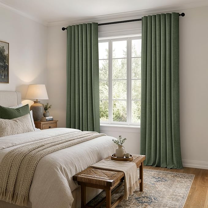 MIULEE 100% Blackout Linen Curtains 42 x 72 Inch Olive Green 2 Panels | Thermal - Image 8