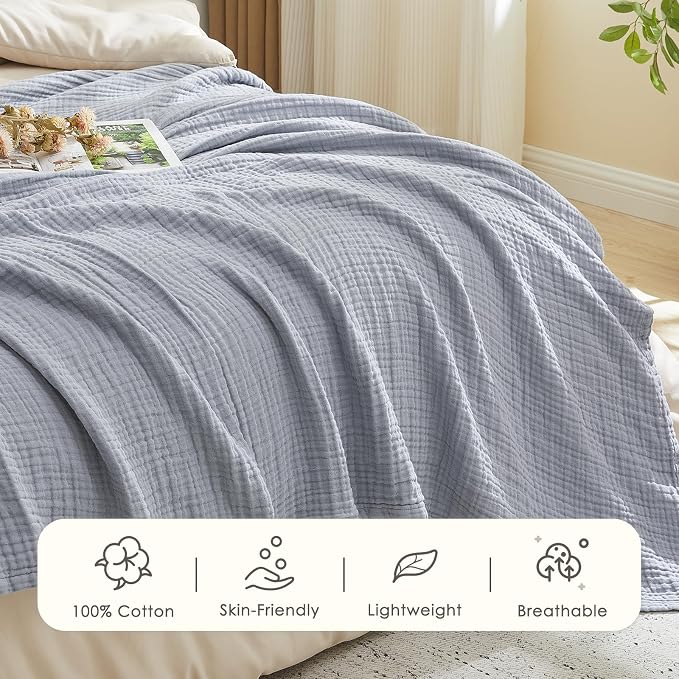 EMME Muslin Blankets for Adults Throw Blanket for Couch Breathable Gauze Soft - Image 3