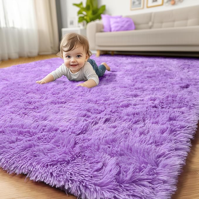Amdrebio Purple Furry Shag Area Rug 5x8 - Image 8