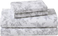 Laura Ashley - Flannel Sheets Queen Size, Anti-Pilling & Wrinkle Resistant Cotton, Touchably Soft for All-Season Comfort - Bed Sheets with Matching Pillowcases & Fitted Sheet (Vanessa Grey)