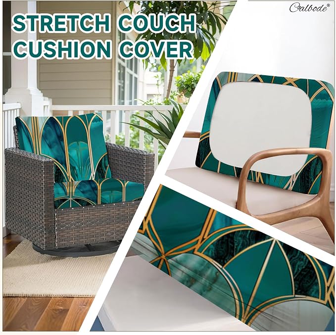 CALBODE 12Pcs Stretch Patio Cushion Cover, Art Deco Geometric Pattern Couch & - Image 4
