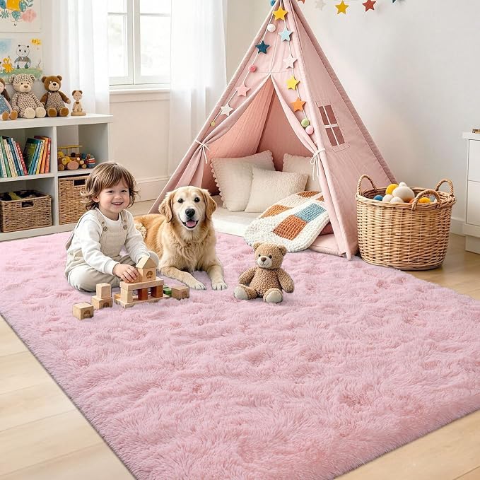 4x6 Pink Fluffy Soft Area Rug Non-Slip - Image 4