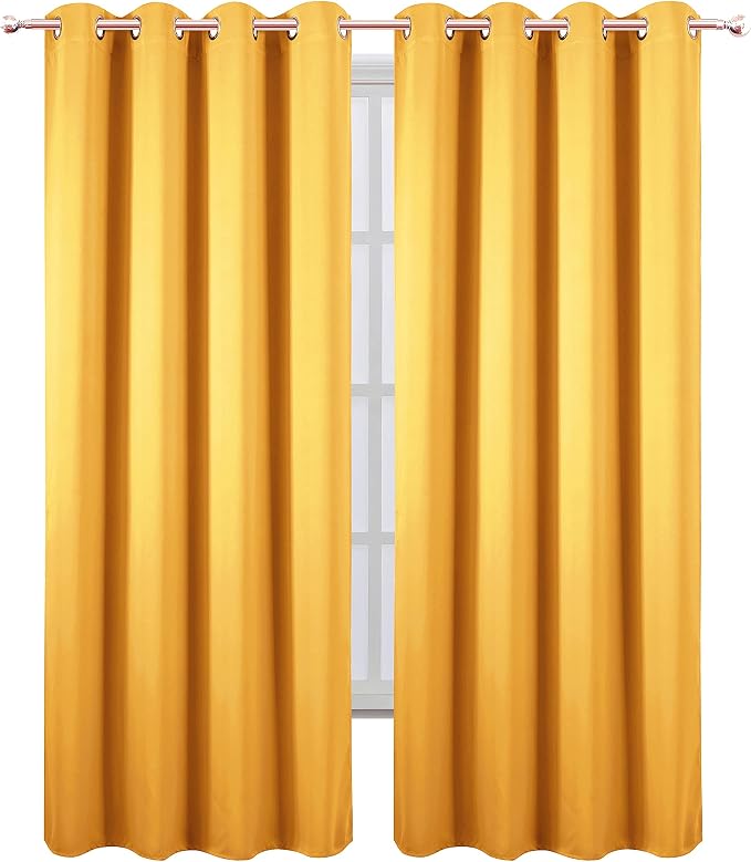 Yellow Thermal Blackout Curtains/52 x 84 Inch/Set of 2 Panels Room Darkening - Image 2