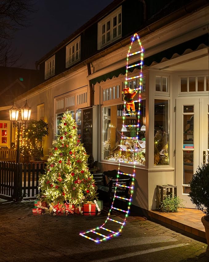 Toodour LED Christmas Lights - 10ft Christmas Decorative Ladder Lights with Santa Claus, Xmas Decorations Light for Indoor Outdoor, Window, Garden, Home, Wall, Xmas Tree Decor - Multicolor