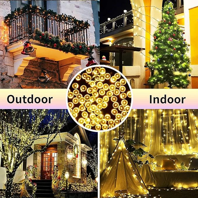 QUWIN Waterproof LED Outdoor Christmas String Lights, 279Ft 800 LED UL Certified 8 Modes with End-to-End Plug, Indoor & Outside Fairy Light for Christmas Tree, Patio, Wedding, Party (Warm White)