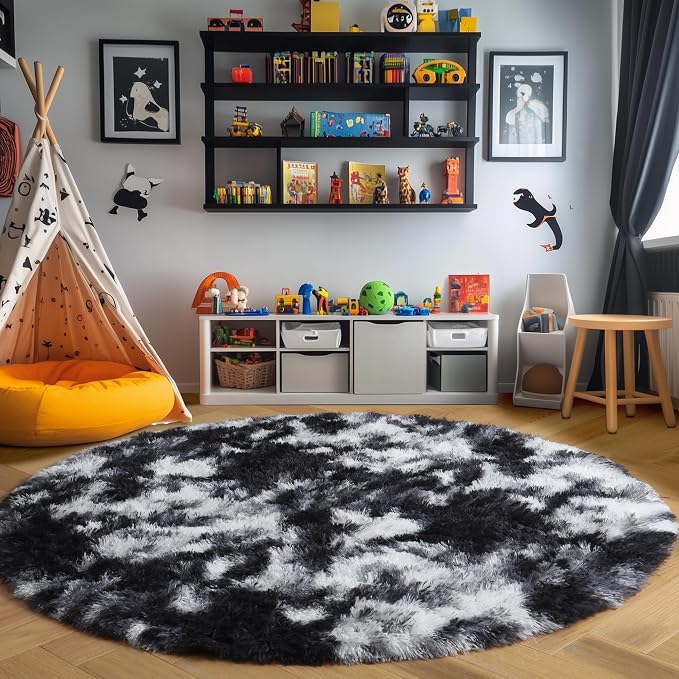 Amdrebio Black White Grey Circle Area Rug 5Ft - Image 8