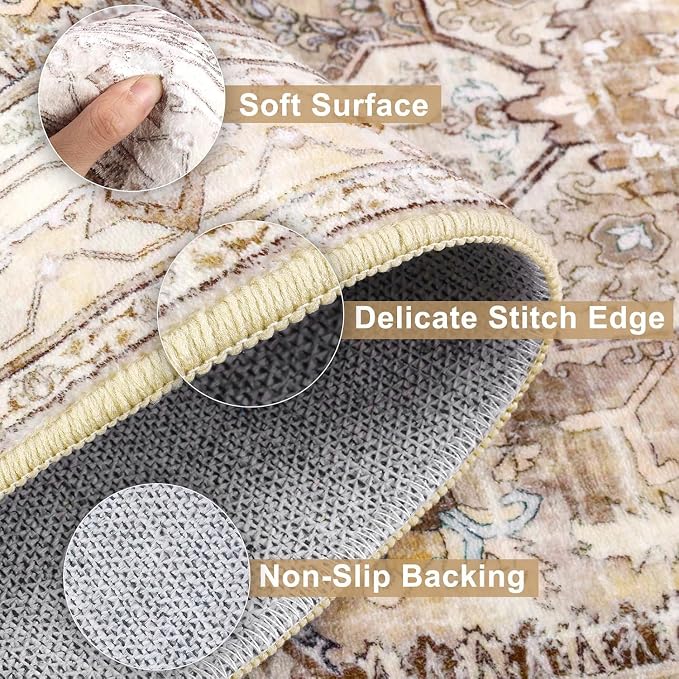 Yamaziot Washable Runner Rug, 3x8 Non-Slip Boho Vintage Hallway Kitchen Rug | - Image 2