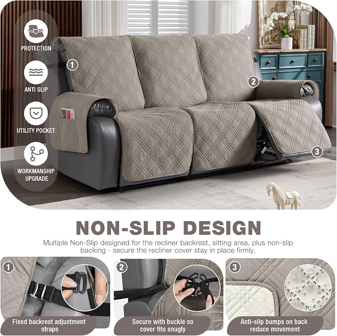 TAOCOCO 100% Waterproof Recliner Sofa Covers 3 Seater Split Couch Covers - Image 5