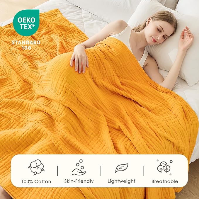 EMME Muslin Blankets for Adults Throw Blanket for Couch Breathable Gauze Soft - Image 2
