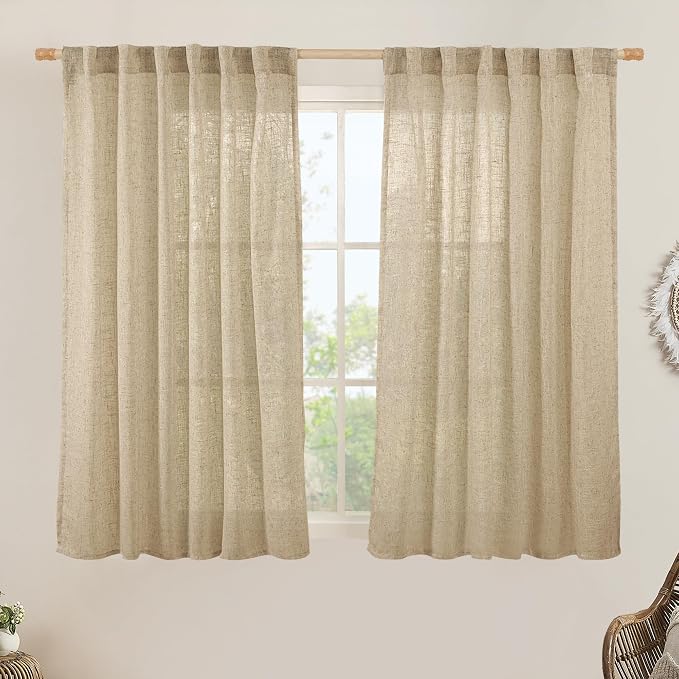 Semi Sheer Linen Curtains 54 Inch Length 2 Panels, 52 x 54 Inch | Brown by LAMIT