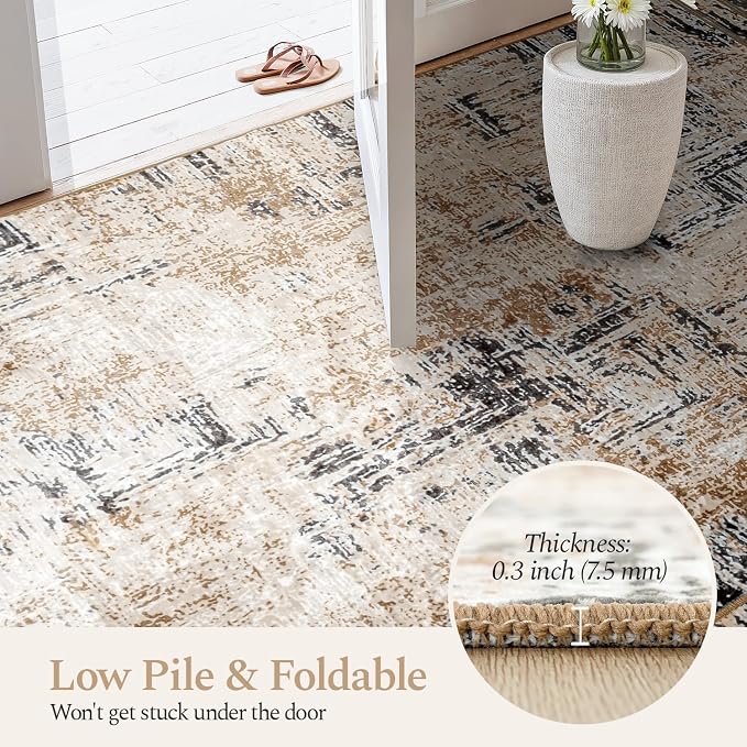Rugflix 8x10 Area Rugs for Living Room, Washable Brown Grey Large Rug | Machine - Image 5
