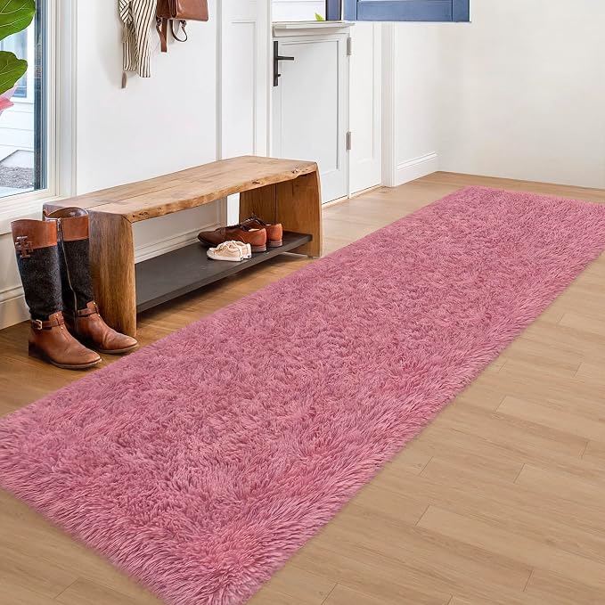 2x8 Bedside Area Rugs for Bedroom Soft Fluffy Shag Blush Pink Rug for Hallway - Image 2