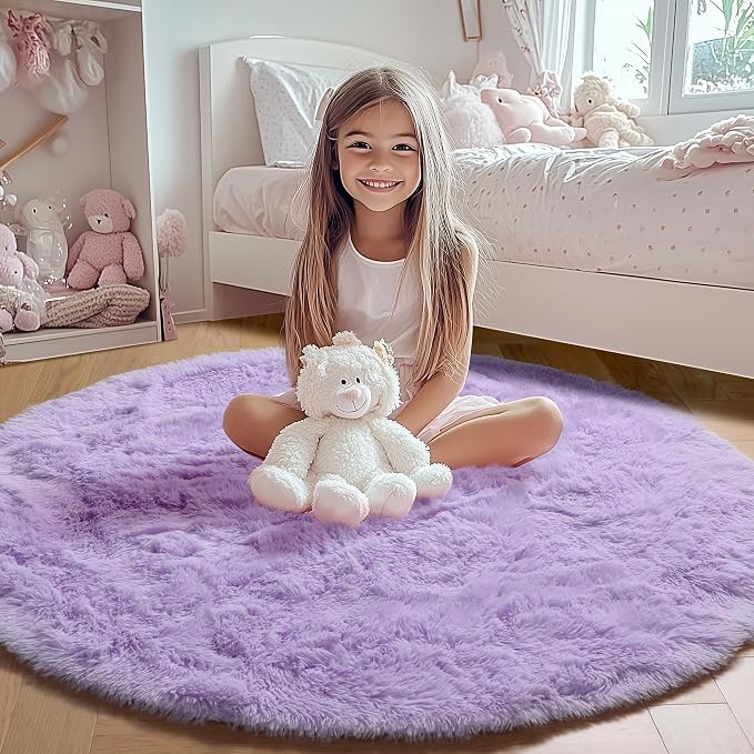 Light Purple Round Rugs 6ft for Living Room Bedroom, Fluffy Circle Area Rug for - Image 8