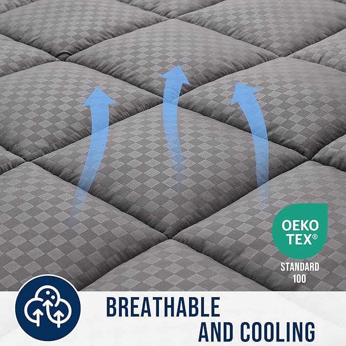 OLANLY Full Quilted Fitted Mattress Pad – Soft Down Alternative Pillow Top Mattress Topper, Cooling Comfort Breathable Mattress Cover, Machine Washable Deep Pocket Mattress Protector, Dark Grey