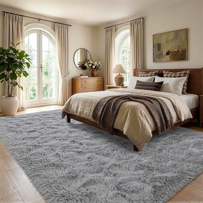 5'3''x7'5'' Grey Fluffy Soft Area Rug Non-Slip - Image 3