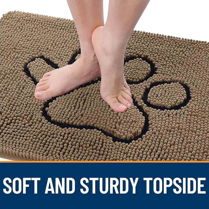 OLANLY Dog Door Mat for Muddy Paws 70x24, Paw Print Design Chenille Mud Mat | - Image 4