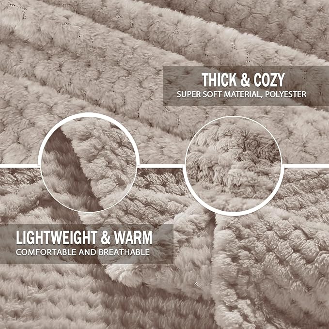 Exclusivo Mezcla Soft Waffle Fleece Bed Blanket Twin XL Size, Tan | Lightweight - Image 7