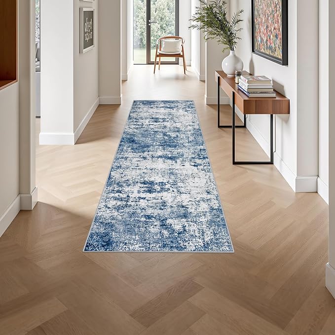 2x6 Washable Runner Rug：Modern Abstract Kitchen Soft Carpet Blue | - Image 4