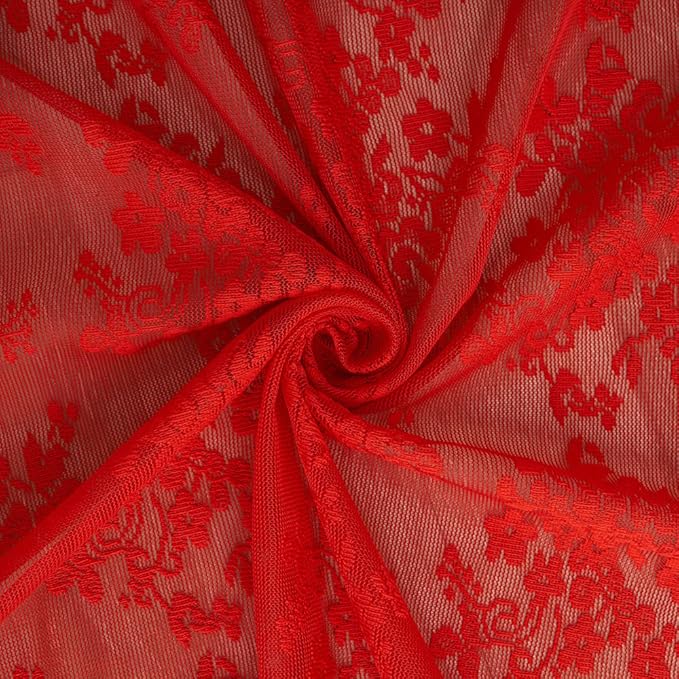 YJ YANJUN Vintage Lace Curtains 84 Inches Long-Victorian Floral Pattern Red - Image 6