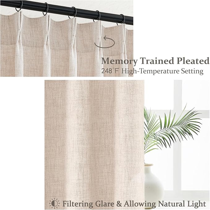 PleatedDrapes Textured Semi Sheer Burlap Curtains 84 Inches Long, Neutral - Image 3