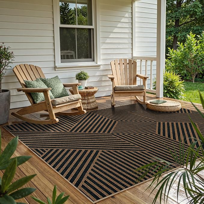Lahome Geometric Easy Jute Outdoor Rug 5x7, Farmhouse Washable Indoor Outdoor - Image 5