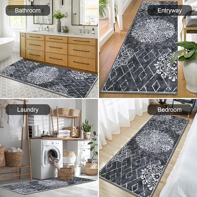HEBE Hallway Runner Rug 2'x6', Washable Non Slip Kitchen Rug Runner | Soft Boho - Image 6