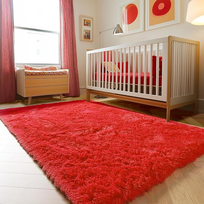 Red Area Rugs for Bedroom Living Room, Fluffy 4x6 Indoor Bedside Floor Throw Rug - Image 7