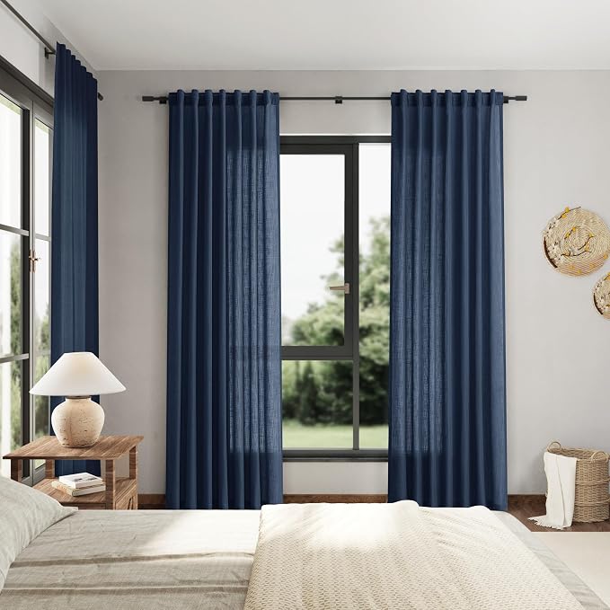 Denim Blue Linen Curtains 96 Inches Long 2 Panels Set - Image 7