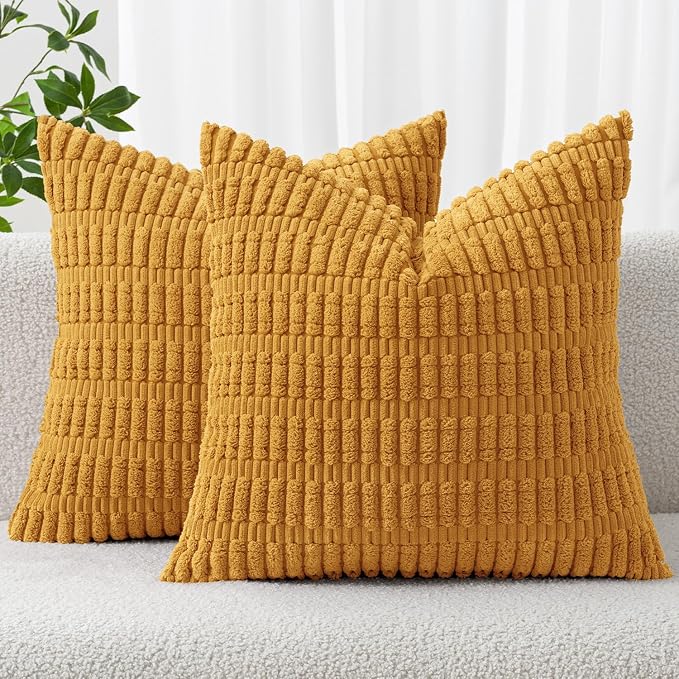 MIULEE Corduroy Decorative Throw Pillow Covers 16x16 Gold Yellow Pack of 2 | by MIULEE